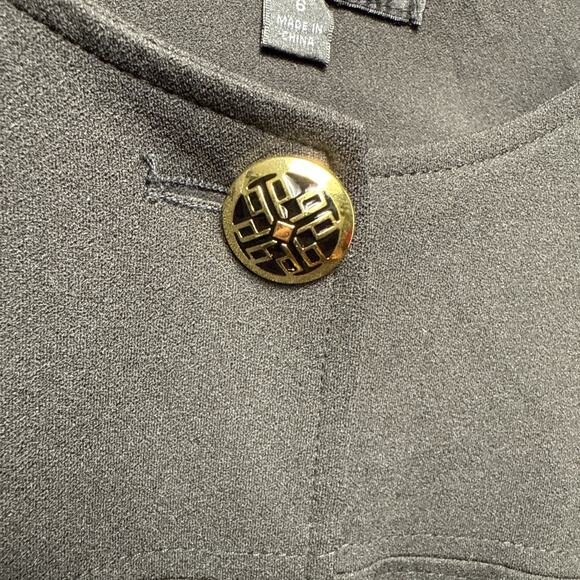 Dennis Basso Black Coat Women's Size 6 Gold Buttons Thin Overcoat Wide Sleeves - Picture 3 of 11